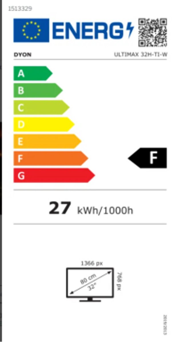 Dyon Ultimax 32H-TI-W LED-TV 80 cm 32 tum EEK F (A - G) DVB-C, DVB-S2, DVB-T, DVB-T2, HD ready, Smart TV, WLAN Svart