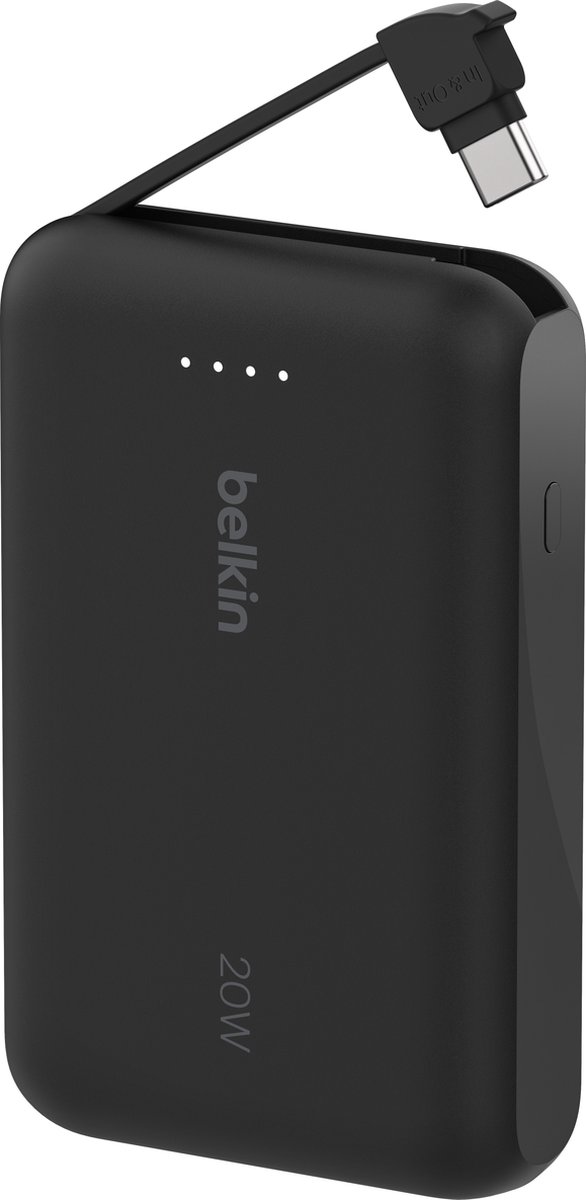 Belkin BoostCharge power bank - with integrated cable - 24 pin USB-C - 20 Watt - 10000 mAh