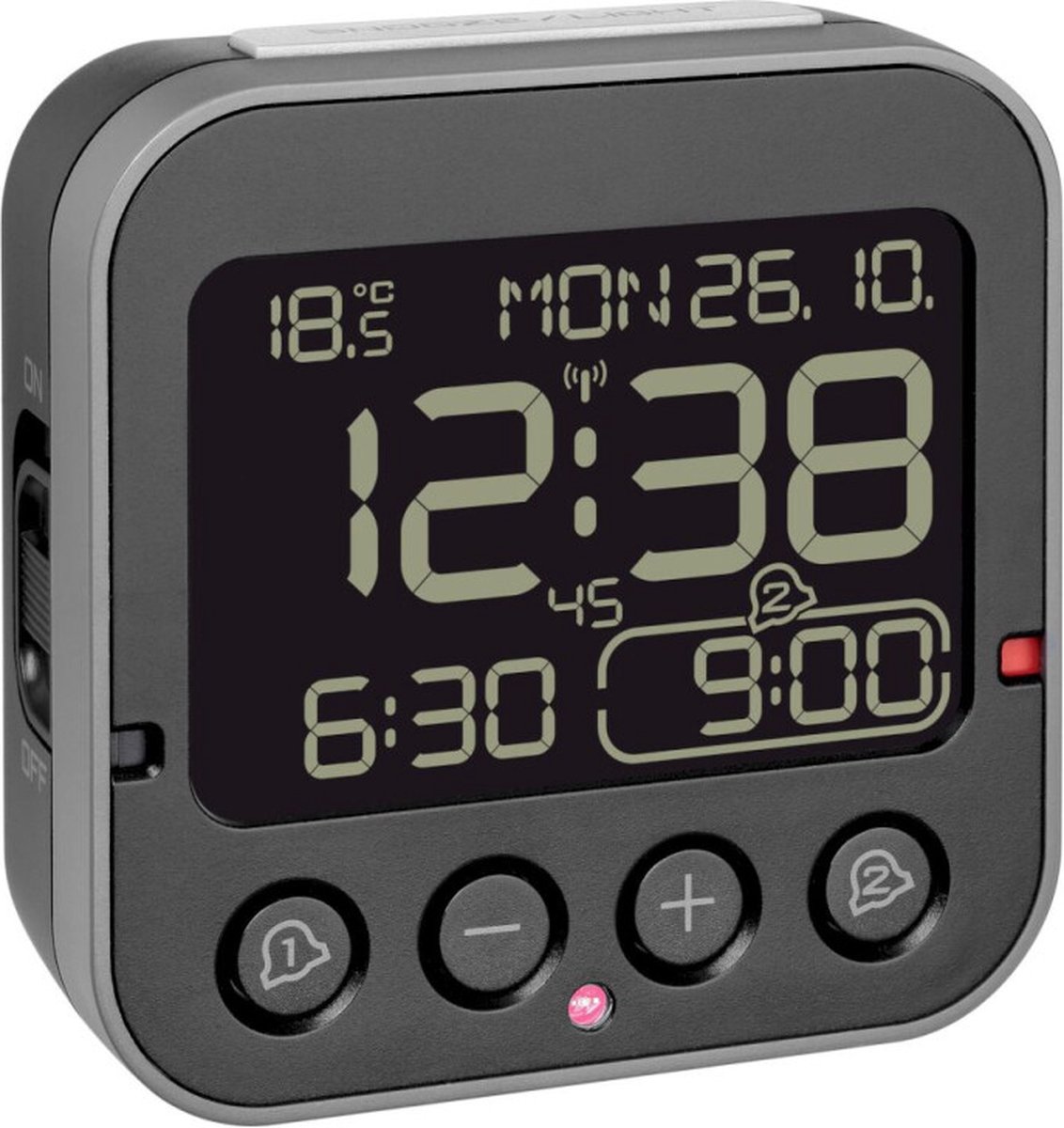 TFA Dostmann 60.2552.01 DCF Väckarklocka Svart Larmtider 2 Stor display