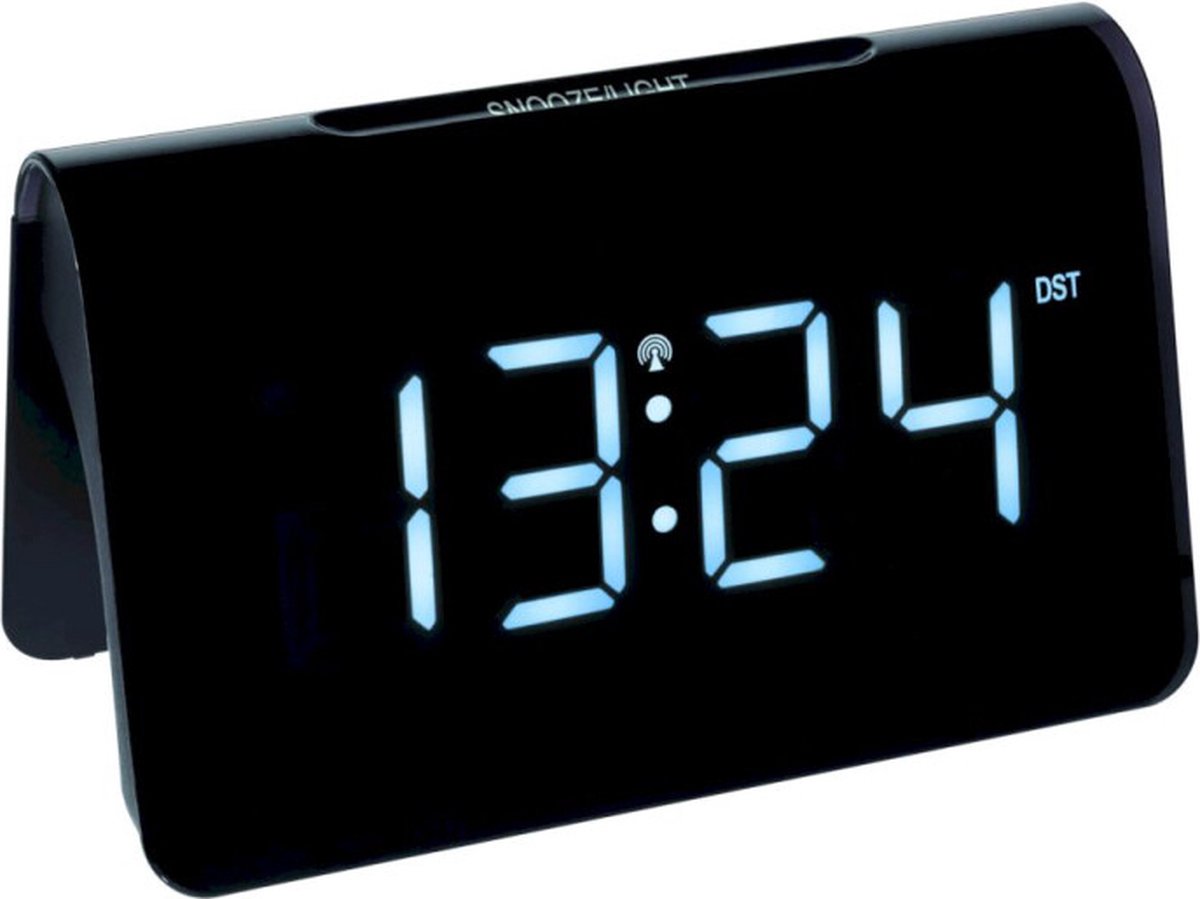 TFA Dostmann 60.2543.02 DCF Väckarklocka Svart Larmtider 1 Stor display