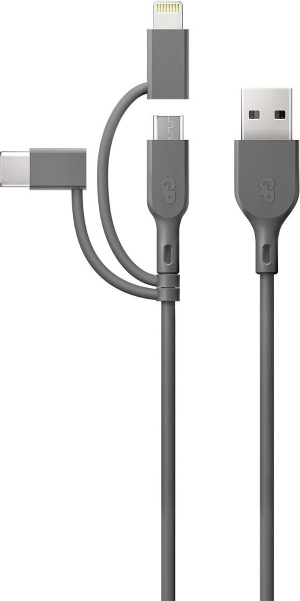 GP USB-laddningskabel USB 2.0 USB-A kontakt, Apple Lightning kontakt , USB-Micro-B-kontakt, USB-C®-kontakt 1.00 m Grå GPCBCY1NGYUSB313