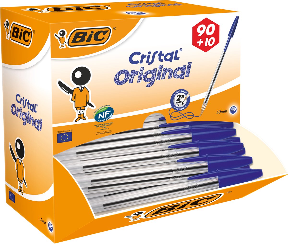 BIC® Engångskulspetspennor Cristal 0,32 mm blå lockmodell dokumentär 100 st. /Pack.
