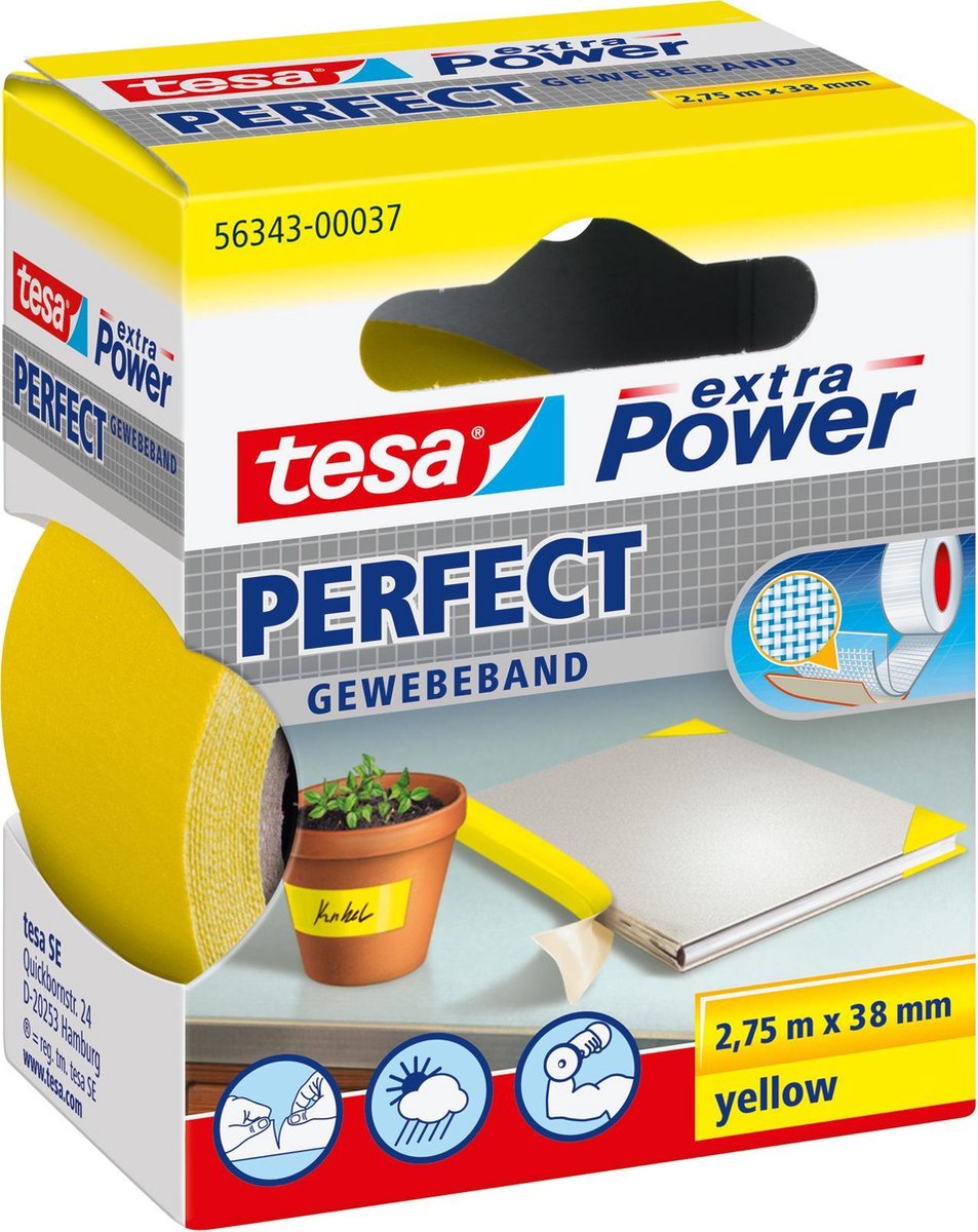 tesa PERFECT 56343-00037-03 Tygtejp tesa® extra Power Gul (L x B) 2.75 m x 38 mm 1 st