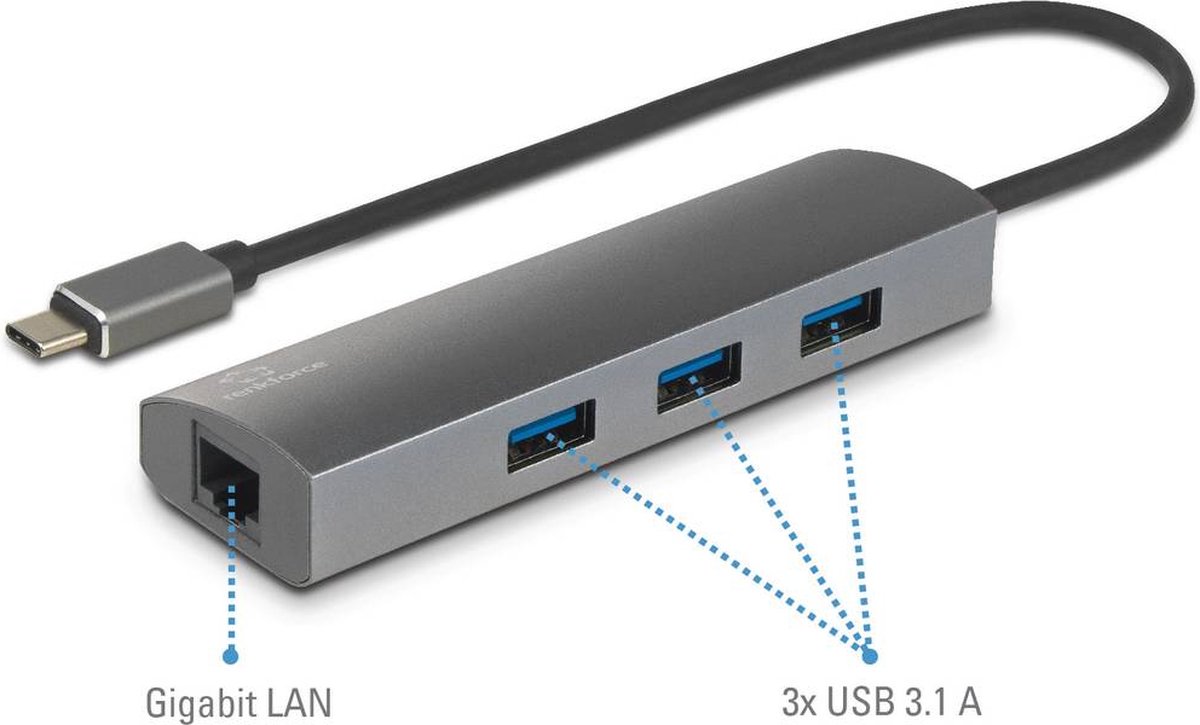Renkforce Nätverksadapter/hub 1 GBit/s USB-C® (USB 3.2 Gen 1), Gigabit-LAN (1 Gbit/s) , USB 3.2 Gen 1