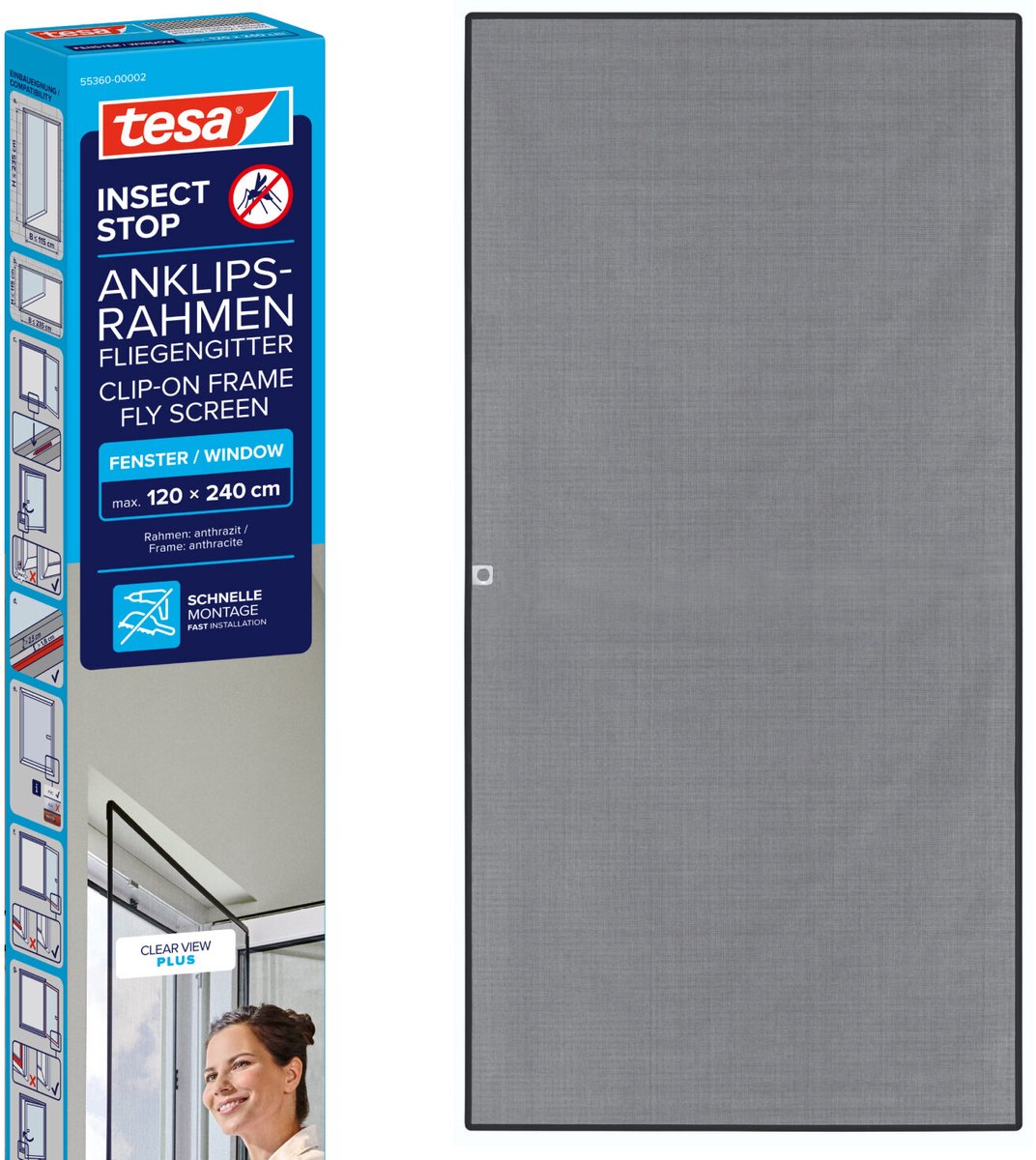 tesa Insect Stop 55360-00002-00 Flugnät (B x H) 1.2 m x 2.4 m Antracit 1 st