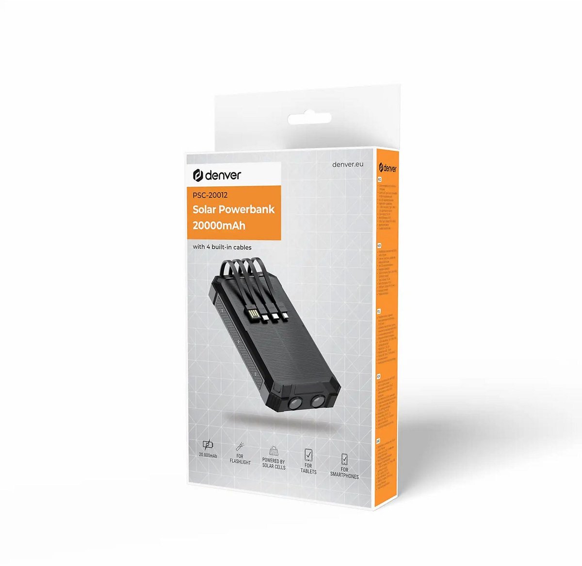 DENVER PSC-20012- Powerbank 20000mAh solar panel - Black - 20000 mAh