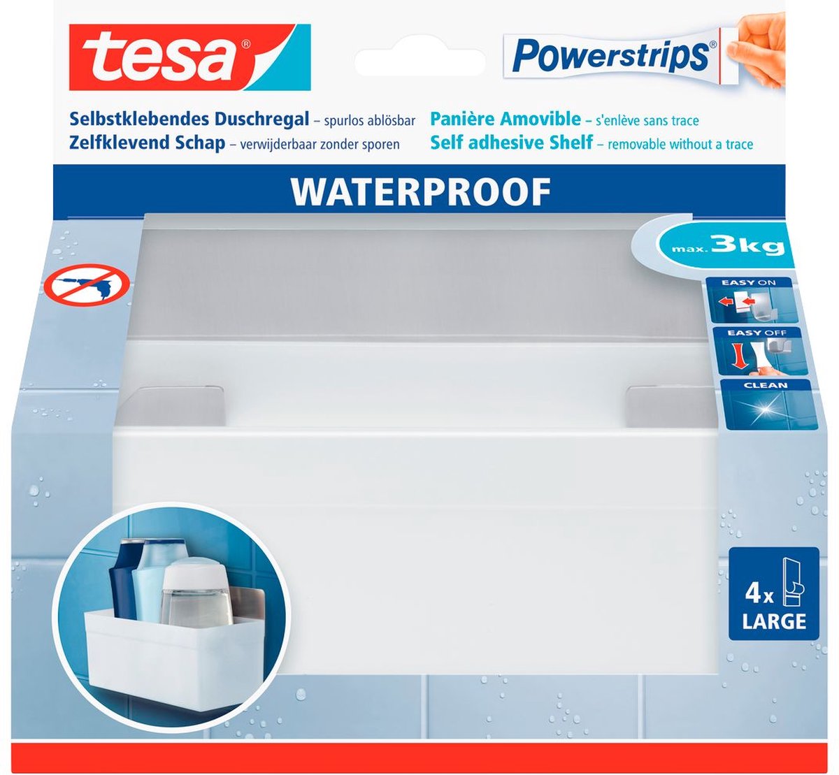 tesa 59711 tesa Powerstrips® Waterproof hylla Zoom Vit, Metall