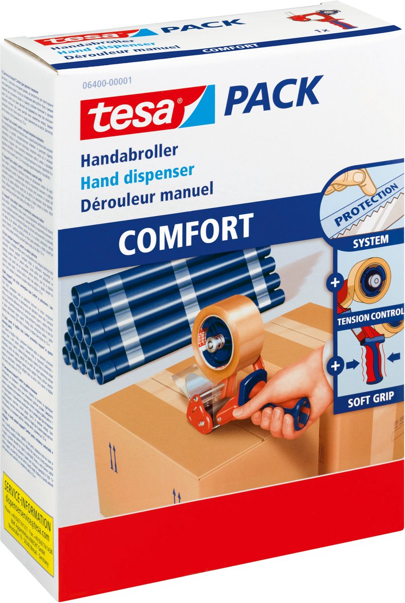 tesa Förpackningsbanddispenser ACK® COMFORT 6400 Röd, Blå Rullbredd (max.): 50 mm Inställbar, Med bromsanordning