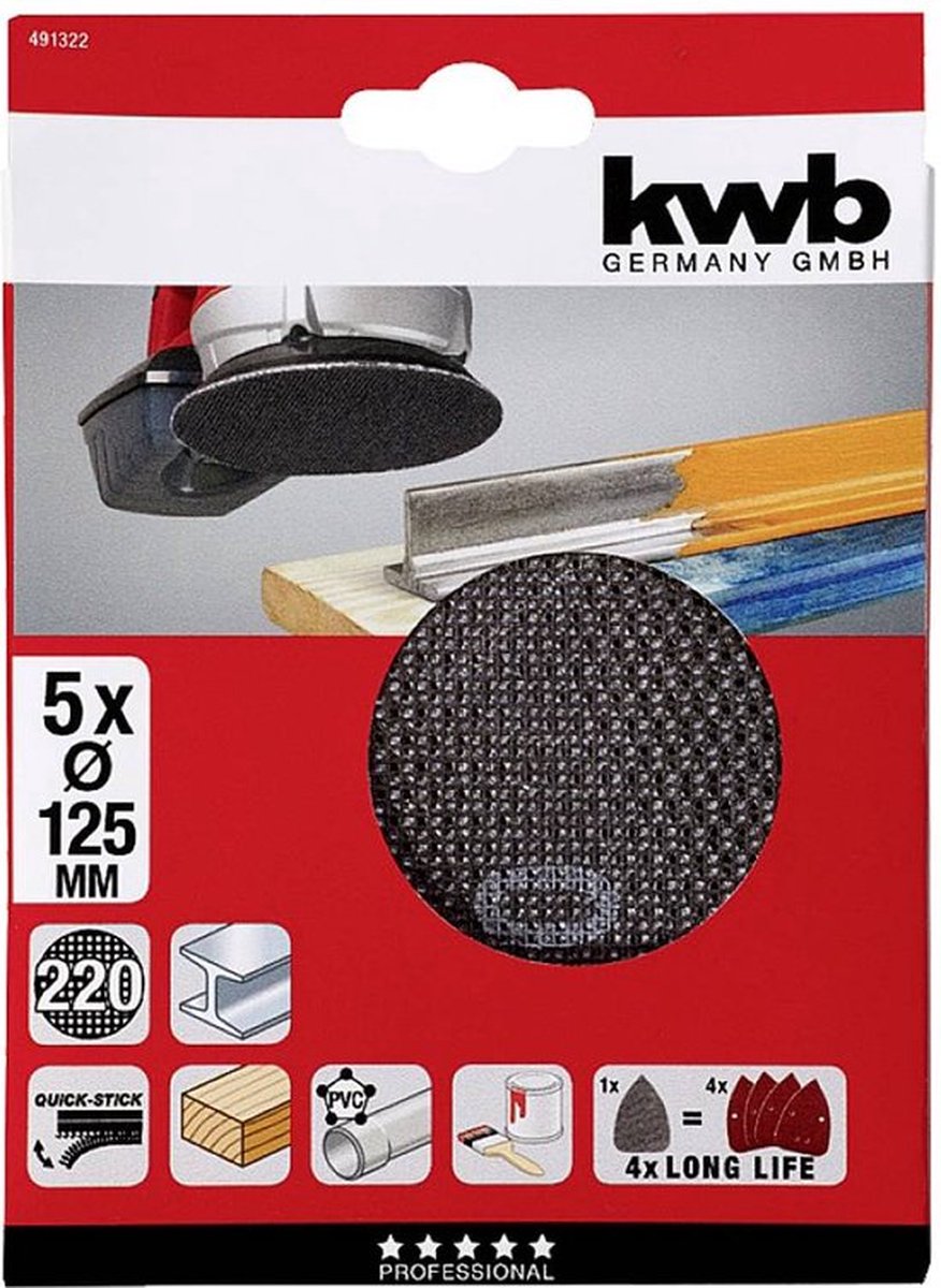 kwb 491322 Slippapper för skivslip Kornighet 220 (Ø) 125 mm 5 st