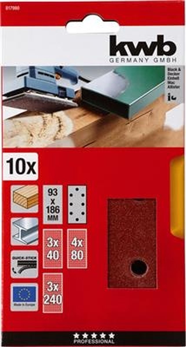 kwb 817980 Slippapper Kornighet 40, 80, 240 (L x B) 186 mm x 93 mm 10 st