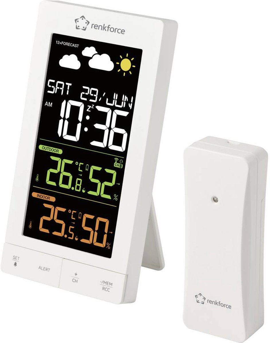 Renkforce RF-6701490 Trådlös digital väderstation Prognos för 12 timmar Antal max. sensorer 3