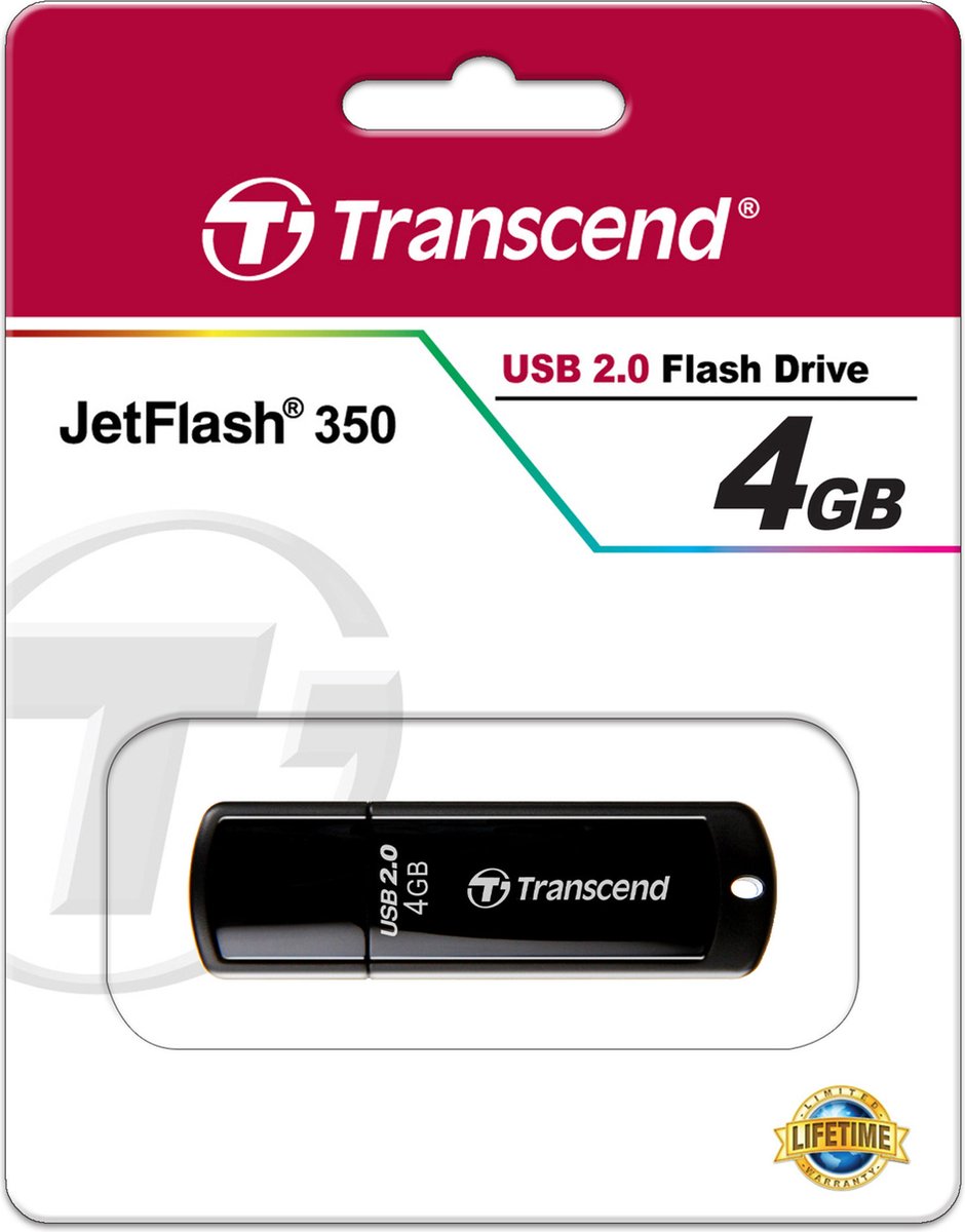 Transcend JetFlash® 350 USB-minne 4 GB Svart TS4GJF350 USB 2.0