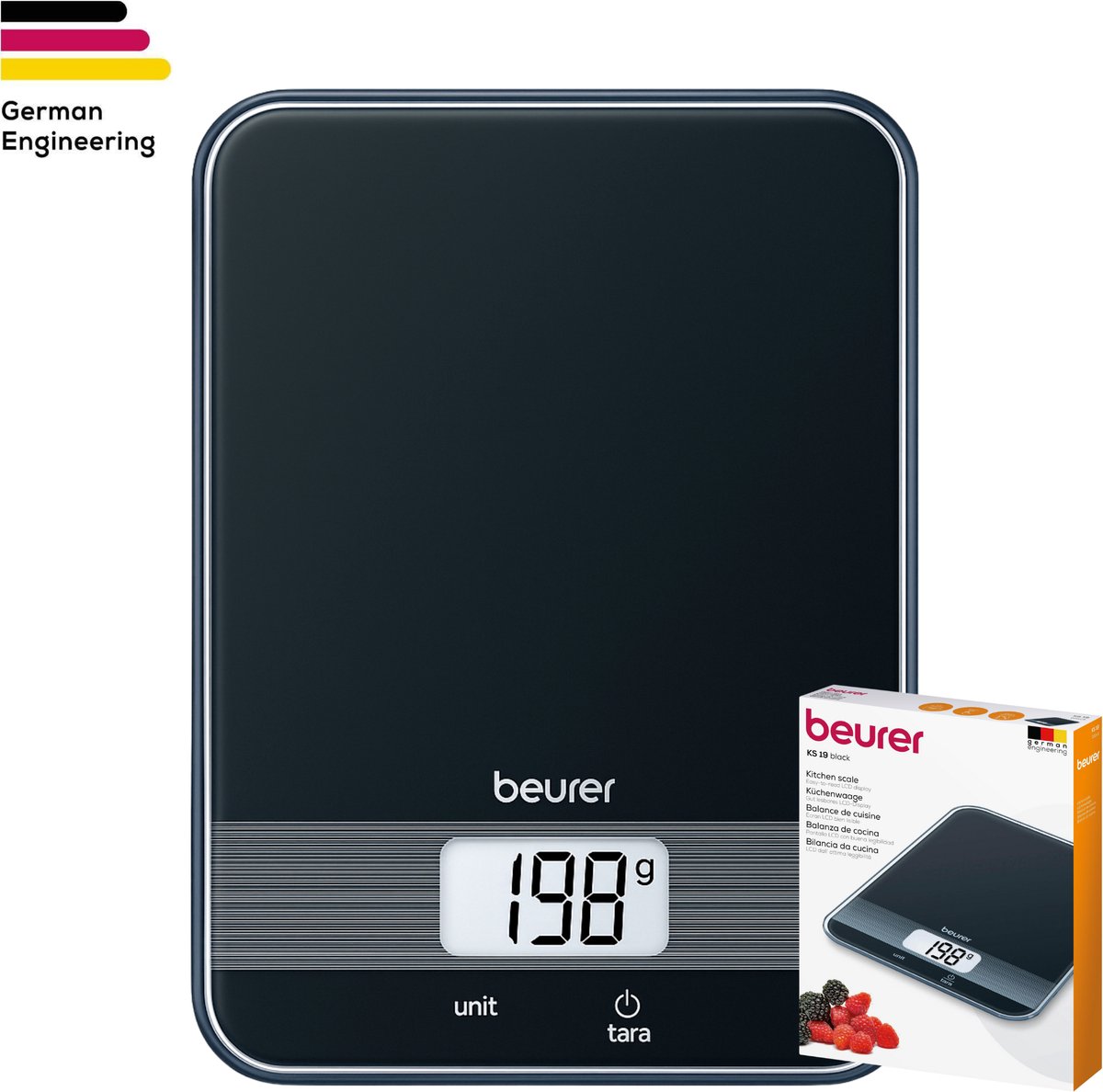 Beurer KS 19 Köksvåg digital Vägningsområde=5 kg Svart 200 x 145 x 17