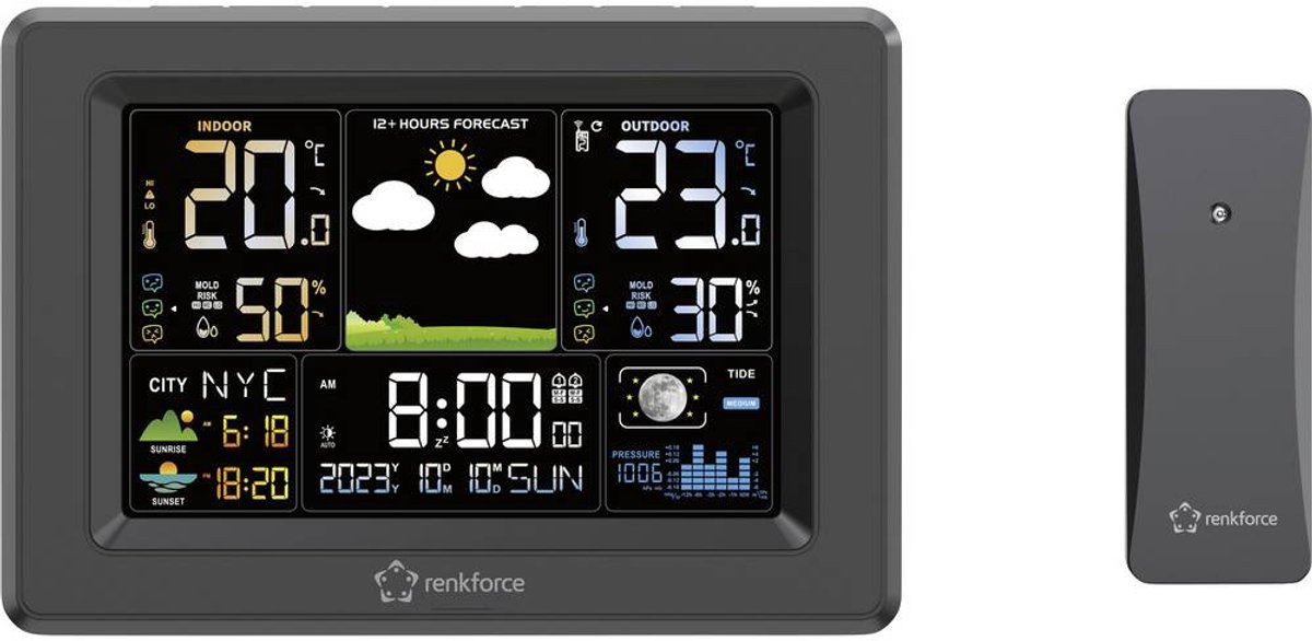 Renkforce RF-4883630 Digital väderstation Antal max. sensorer 3