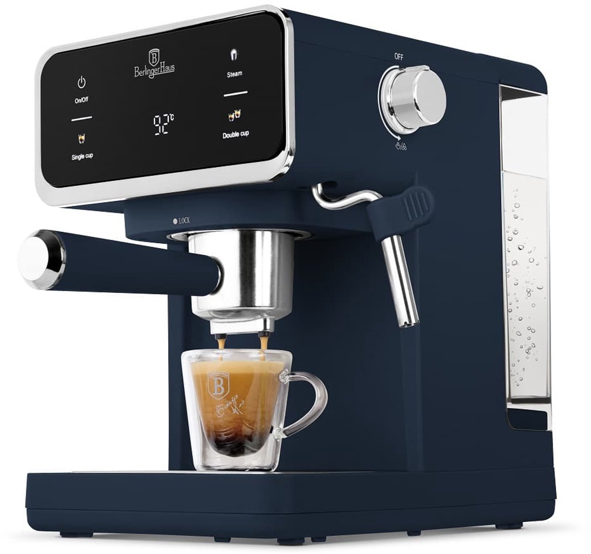 BerlingerHaus Espressomaskin Mörkblå (matt) 950 W E.S.E. Pad kompatibel, Display, med koppvärmare