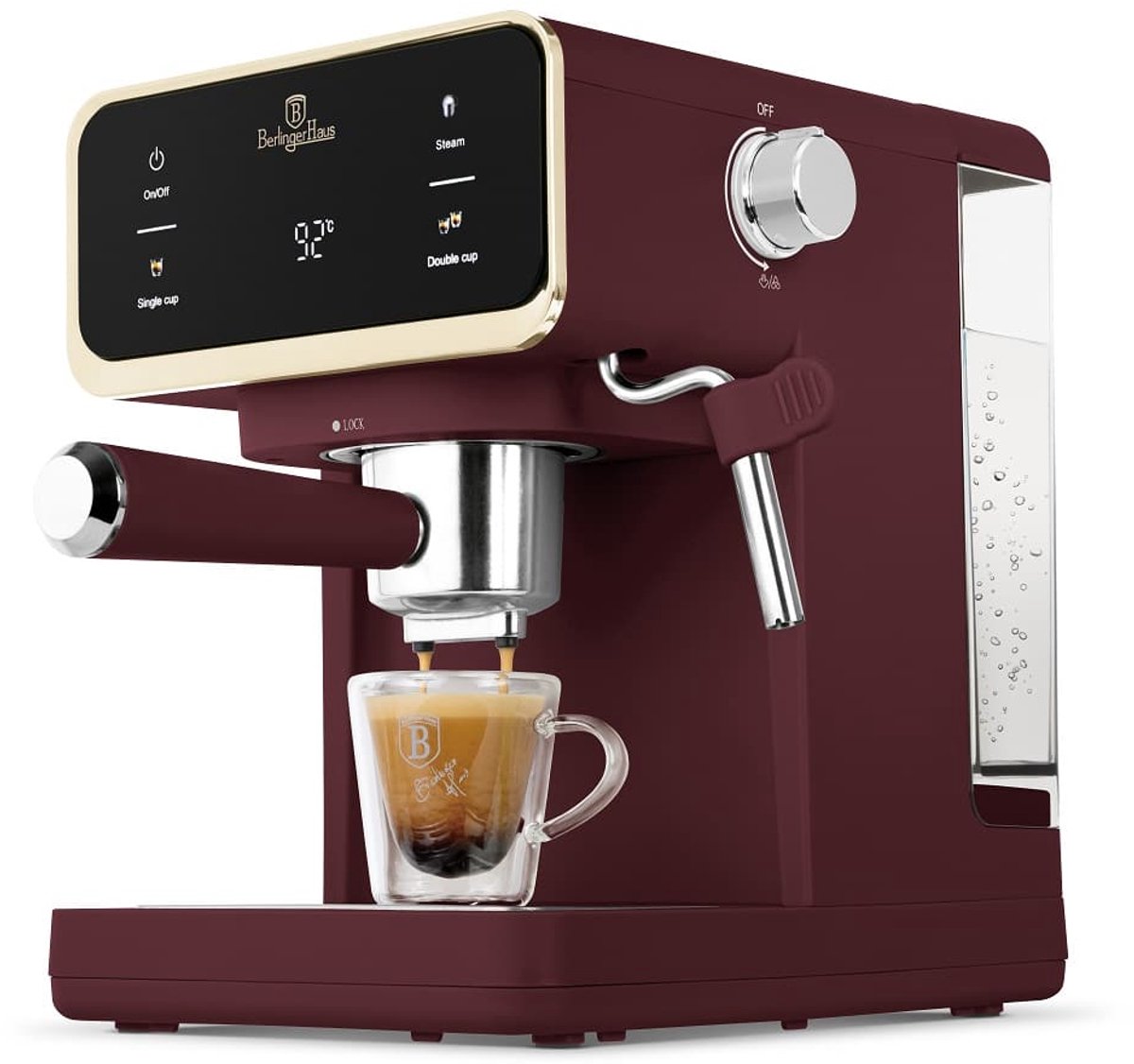 BerlingerHaus Espressomaskin Bordeaux 950 W E.S.E. Pad kompatibel, Display, med koppvärmare