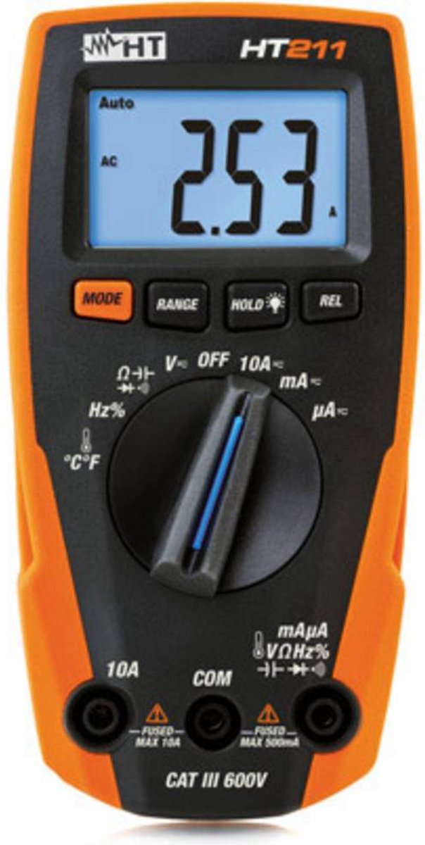 HT Instruments HT211 Handmultimeter digital Med bakgrundsbelysning på bildskärmen CAT III 600 V Display (Beräkningar): 4000
