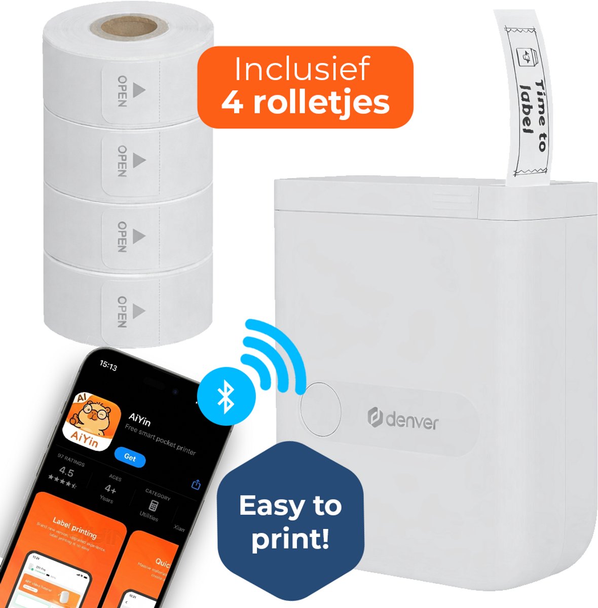 DENVER MBP-16W Mini Bluetooth Thermal Printer half inch size with app for printing