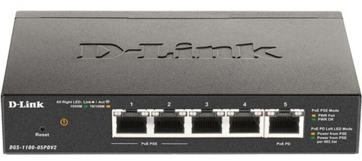D-Link DGS-1100-05PDV2 5-Port Gigabit PoE Smart Managed Switch and PoE Extender