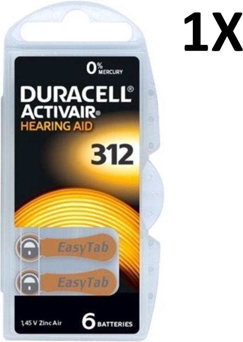 Duracell Hörapparatbatterier ZA 312 1.45 V 6 st 160 mAh Zink-luft Activair 312