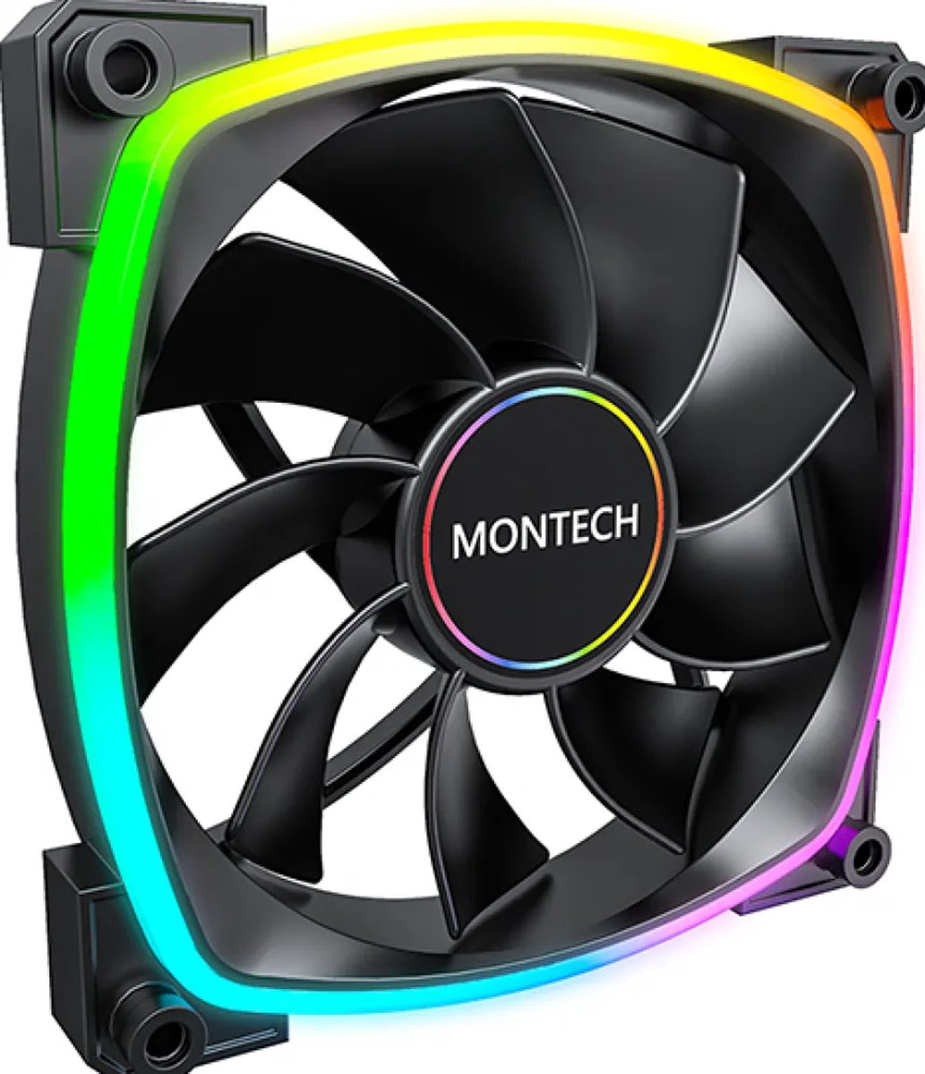 Montech RX140 PWM BK - Reverse - Kabinet køler - 140mm - Sort med RGB LED lys - 28 dBA