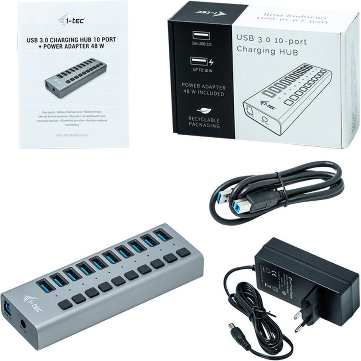 i-tec U3CHARGEHUB10 USB-hubb 12 + 4 Port USB-A USB 3.0 5 GBit/s Grå I-TEC USB 3.0 Charging HUB 10 Port