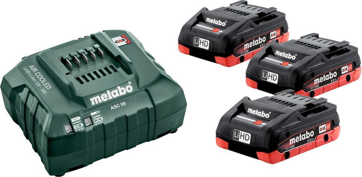 Metabo 685132000 Basic-Set 3 x LiHD 4.0 Ah Verktygsbatteri och laddare 4.0 Ah LiHD