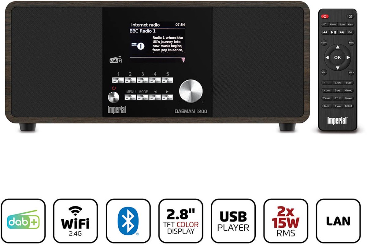 Internet-bordsradio Imperial DABMAN i200 V2 DAB+, FM, Internet Trä