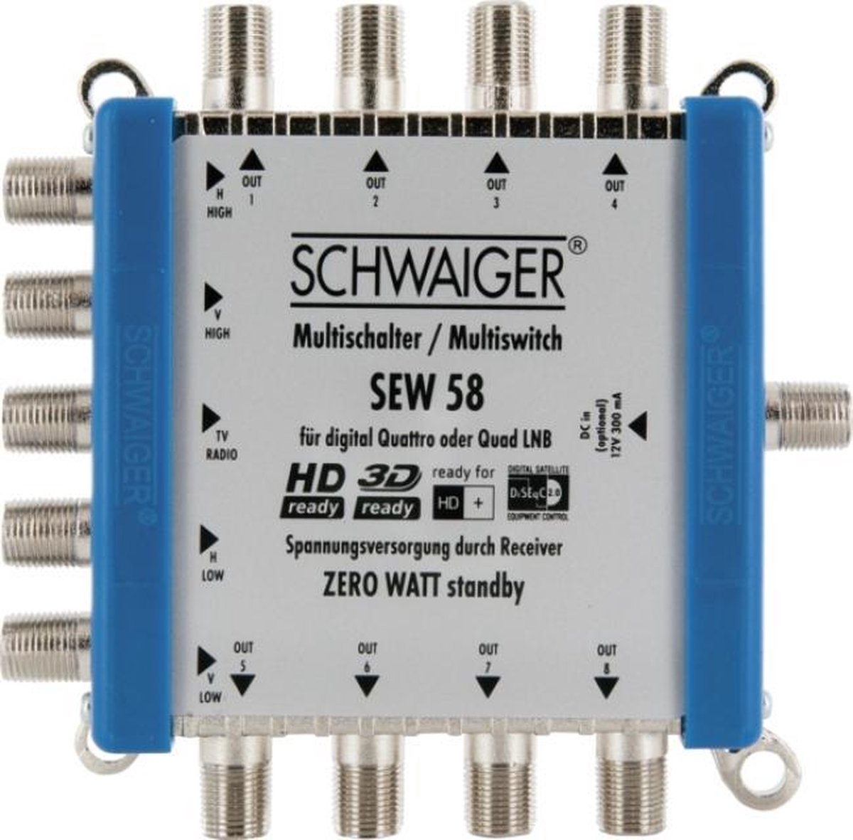 Schwaiger SEW58 531 SAT multiswitch Input (SAT): 5 (4 satellit / 1 markbunden) Abonnenter: 8 StandBy-Funktion