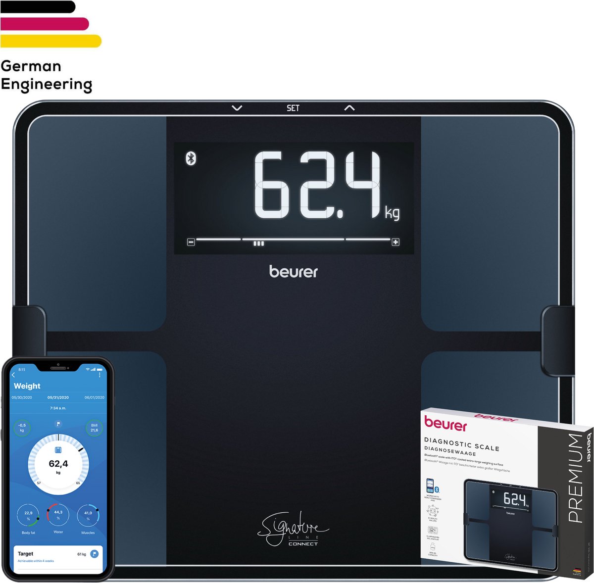 Beurer BF 915 Personvåg 76007 digital Vägningsområde=200 kg Svart Med Bluetooth