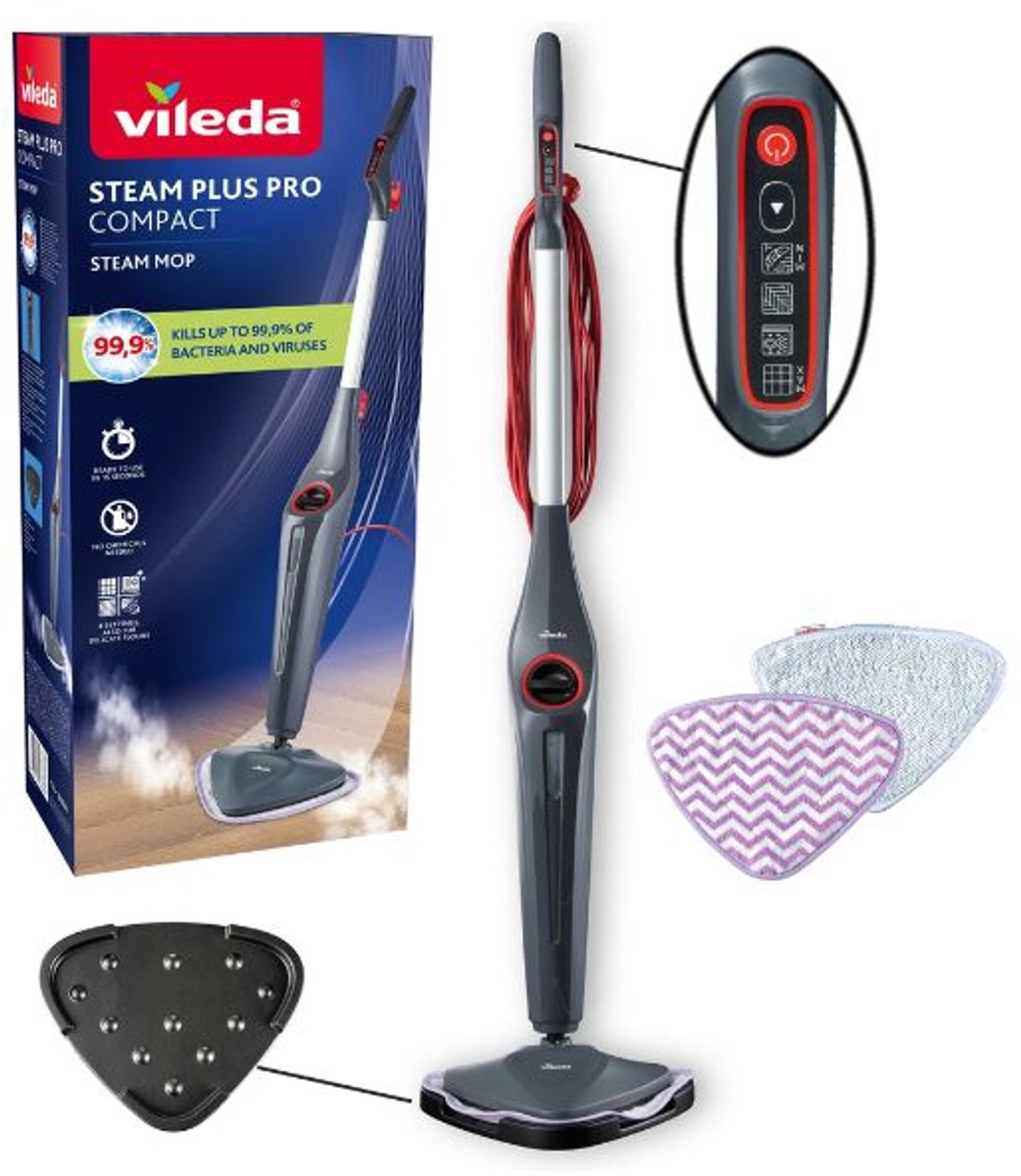Vileda STEAM PLUS PRO COMPACT Ångrengöringsmaskin 180840 Med avtvättningsfunktion