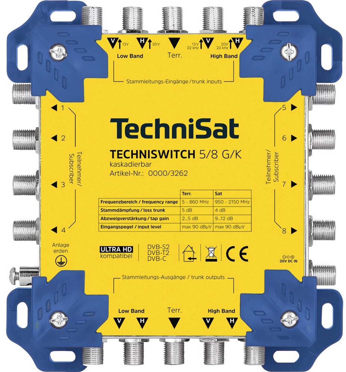 TechniSat TECHNISWITCH 5/8 G/K SAT multiswitch Input (SAT): 5 (4 satellit / 1 markbunden) Abonnenter: 8