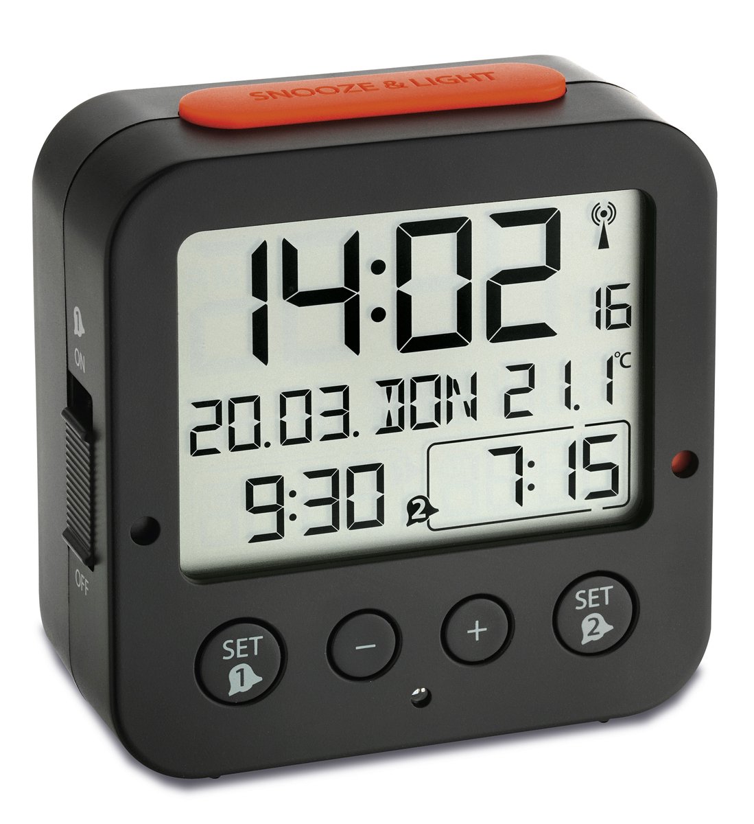 TFA Dostmann 60.2528.01 DCF Väckarklocka Svart Larmtider 2