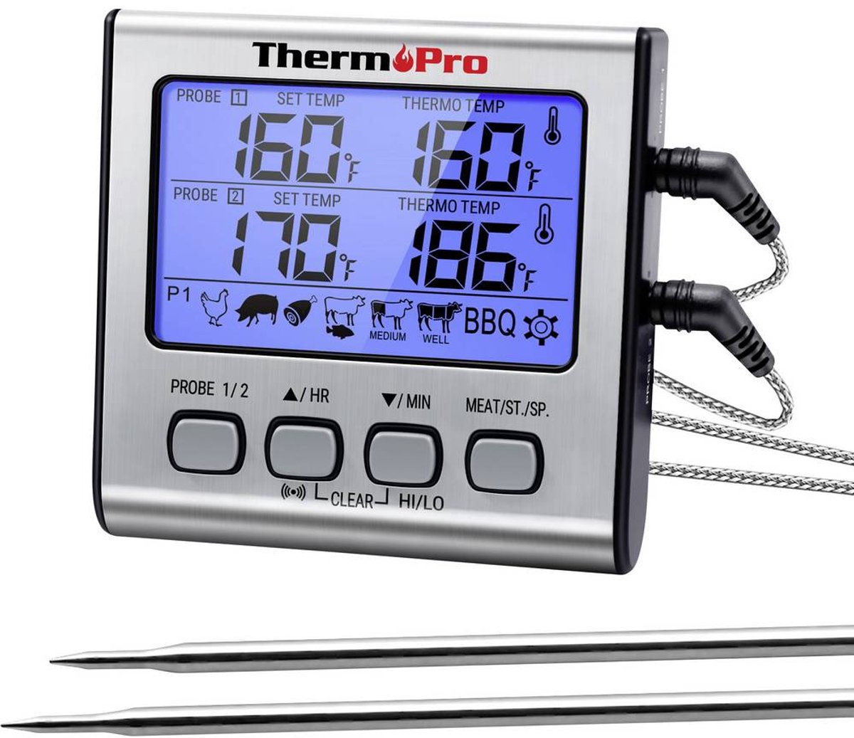 ThermoPro TP17 Grilltermometer Ugn- och kärntemperatur Grillad mat, °C/°F-format, Käftar