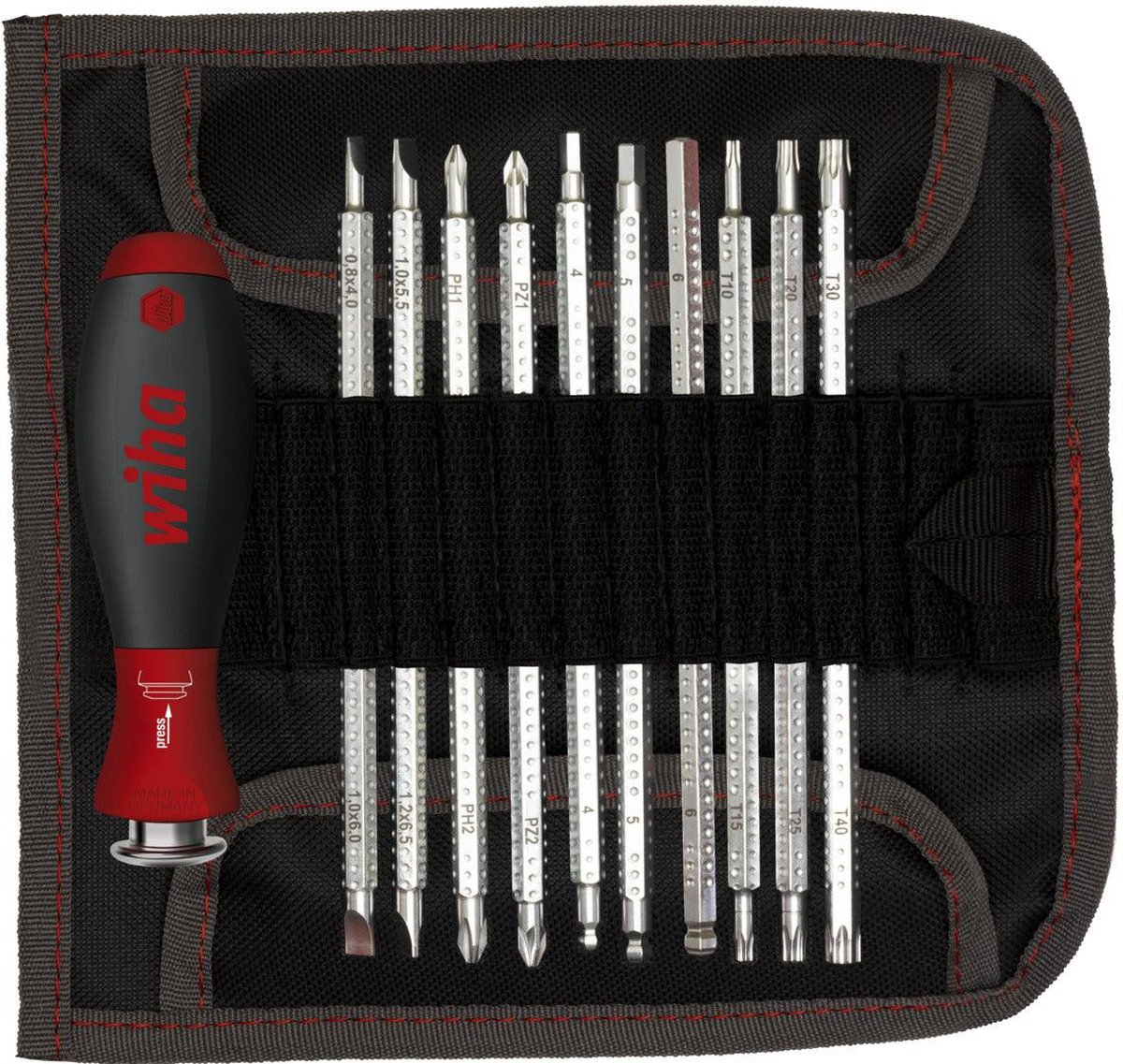 Wiha Wiha SYSTEM 6 281 - Handhalter mit Bitset - 12 Stücke Utbytbara blad set 11 delar Spår, Stjärnspår Phillips, Stjärnspår Pozidriv, Inner-TORX,