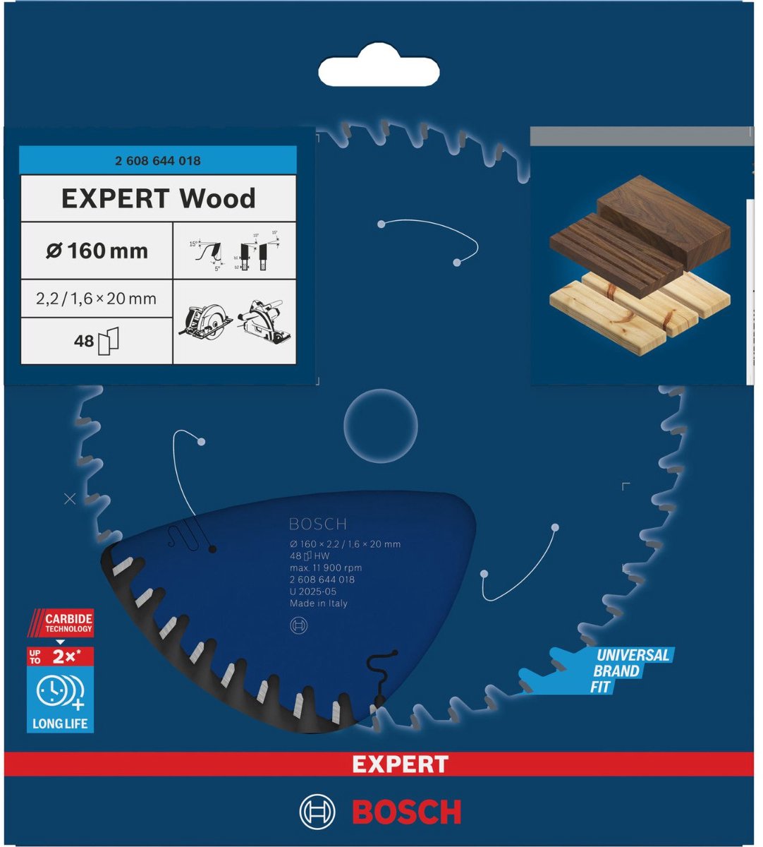Bosch Accessories Expert for Wood 2608644018 Cirkelsågblad 160 x 20 x 1.6 mm Antal tänder (per tum): 48 1 st