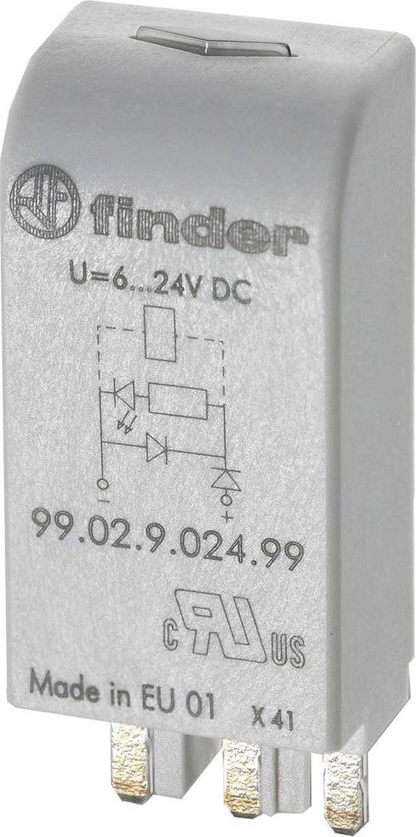 Finder Insticksmodul med LED, med frilöpande diod 99.02.9.024.99 Ljusfärg: Grön Passar till följande modeller: Finder 90.02, Finder 90.03, Finder 92.03, Finder