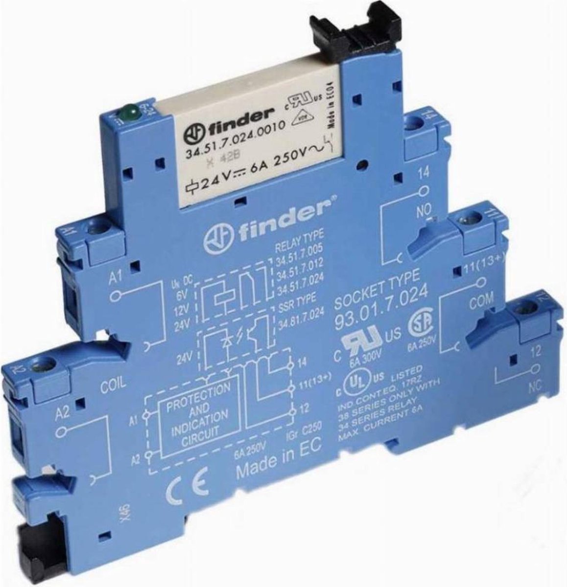 Finder 38.51.7.024.5050 Relämodul Nominell spänning: 24 V/DC Växelström (max): 6 A 1 switch Piece 1 st