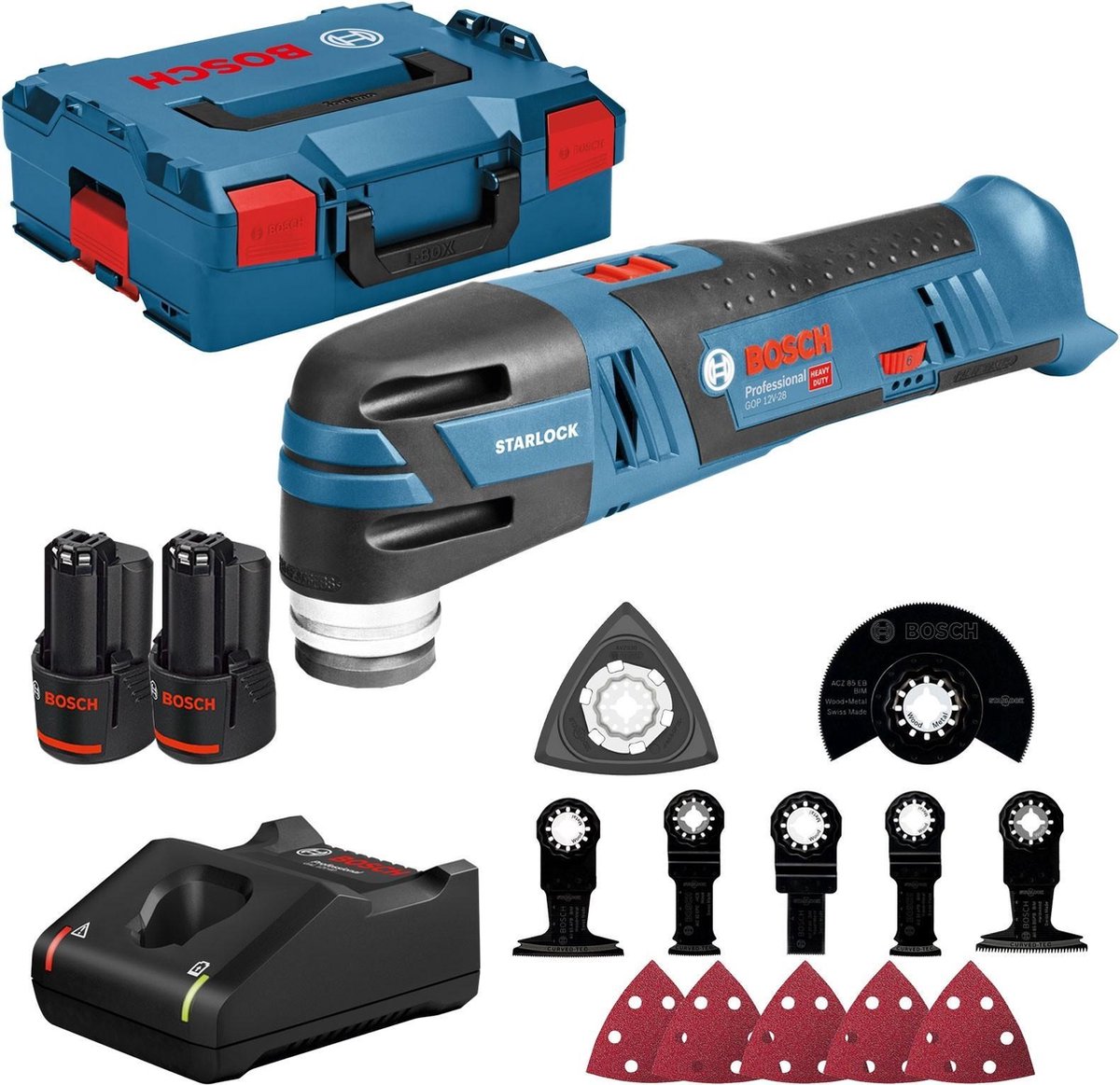 Bosch Professional Akku-Multifunktionstool GOP 12V-28 2x3,0Ah, LG L-BOXX 06018B5006 Multiverktyg batteridriven inkl. 2x batterier 1 st 12 V Antal batterier som