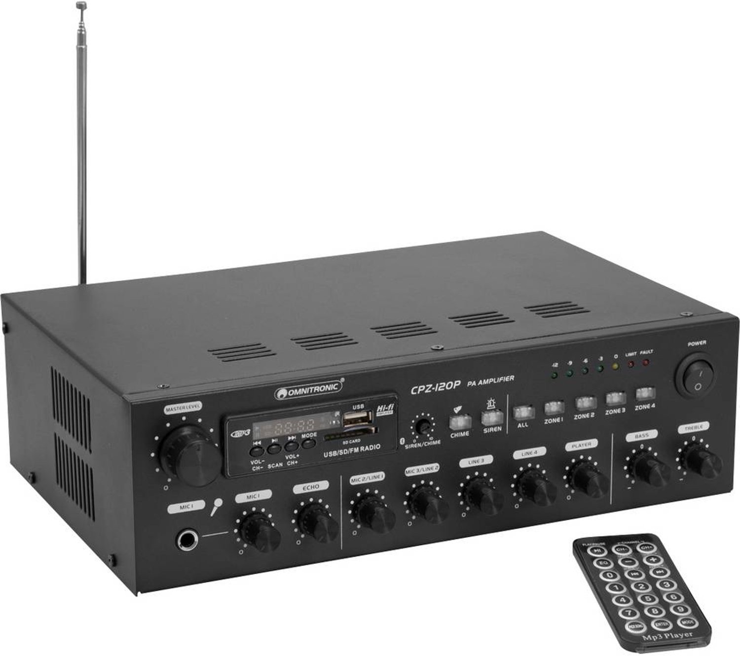 Omnitronic CPZ-120P ELA ELA-förstärkare 120 W 4 kanaler 4 zoner