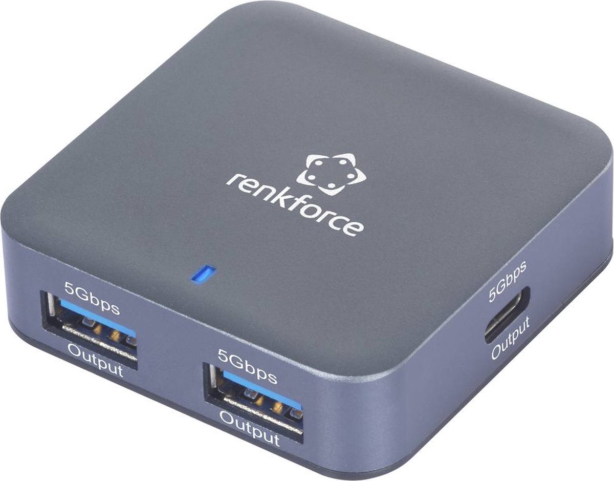 Renkforce RF-USBH-480 2 Port USB-hubb USB-A Aluminiumhölje, med USB-C-kontakt Grå