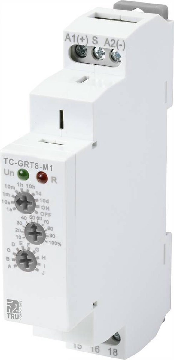 TRU COMPONENTS TC-9963308 Tidsrelä Multifunktionell 12 V/AC, 240 V/AC 1 st Tidsdomän: 0.1 s - 10 Dagar 1 switch