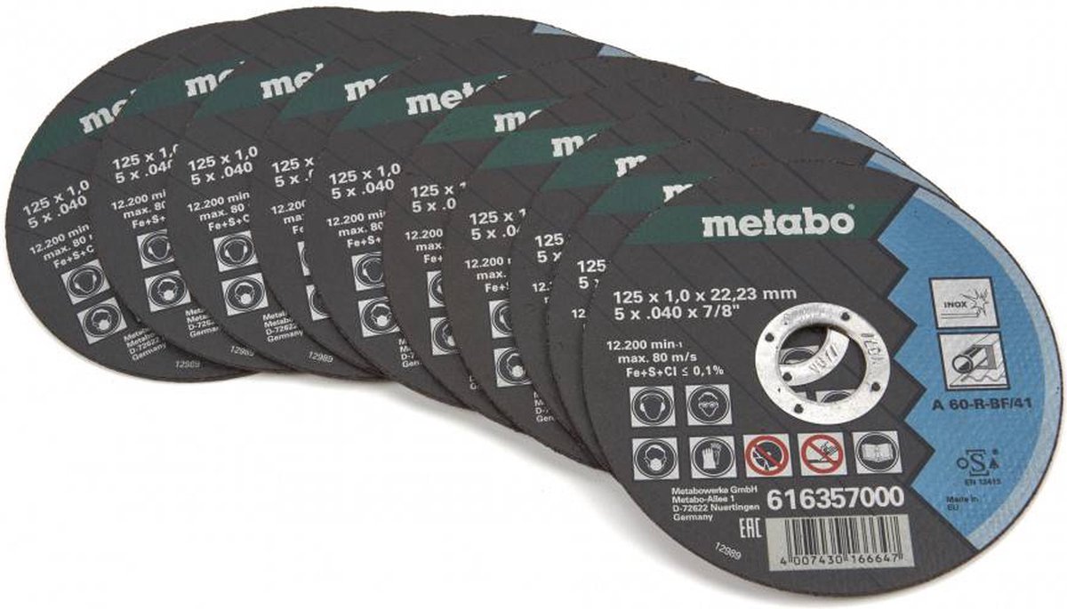 Metabo 616359000 Separationspår rakt 125 mm 10 st Stål, Rostfritt stål