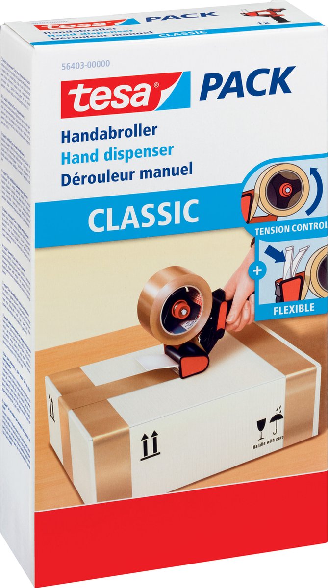tesa Förpackningsbanddispenser Blå, Röd Rullbredd (max.): 50 mm Rullängd (max.) 66 m Med bromsanordning, Utbytbara blad