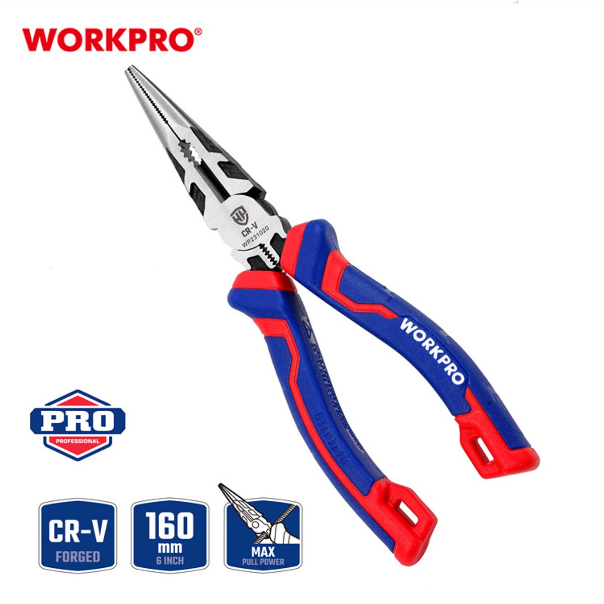 WorkPro WP231020 Universell; Griptång med långa, smala käftar Krom-vanadin-stål 160 mm