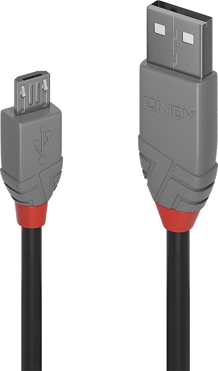 LINDY USB-kabel USB 2.0 USB-A kontakt, USB-Micro-B-kontakt 0.20 m Svart, Grå Förtennad 36730