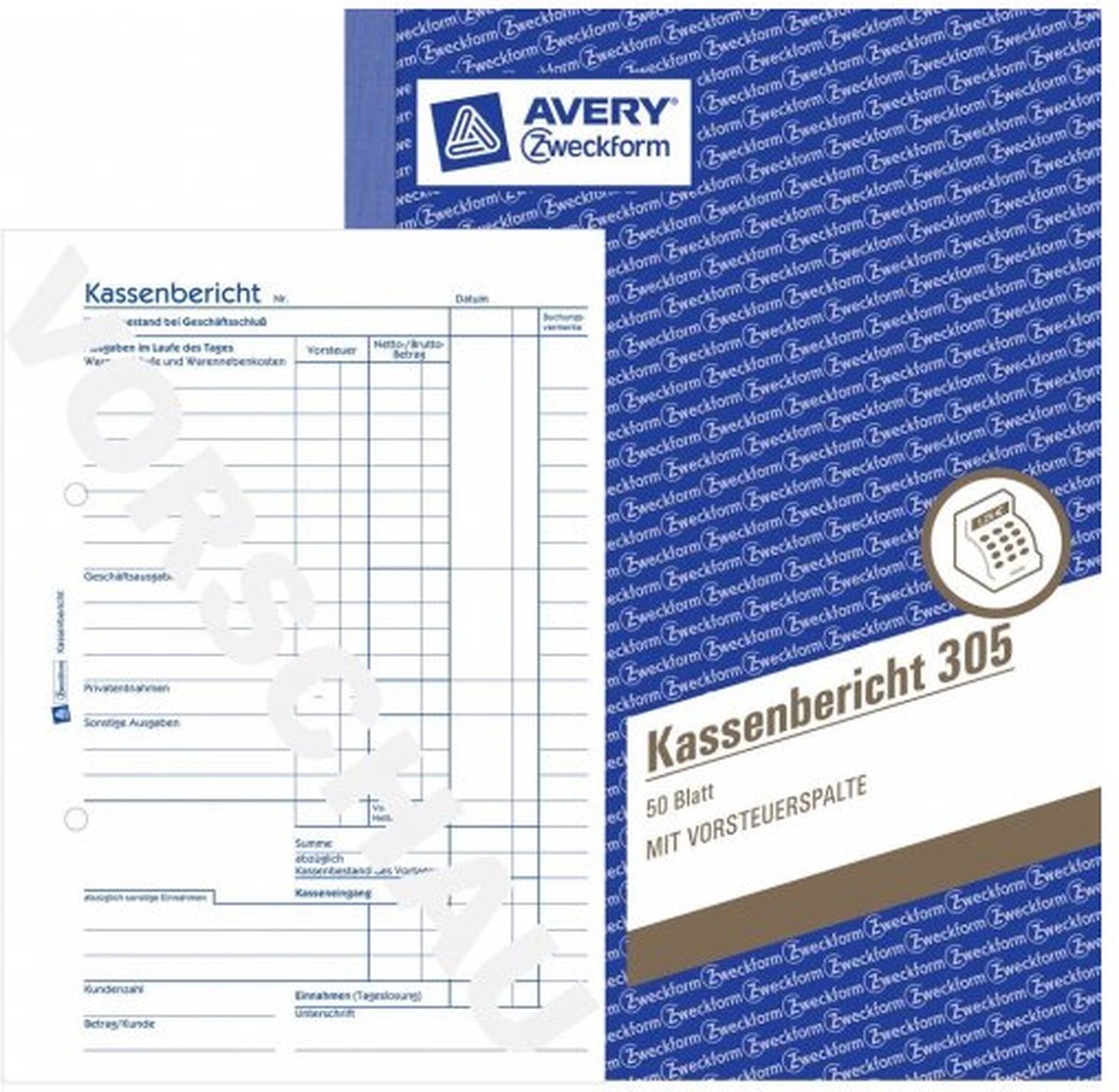 Avery-Zweckform Kassakontroll, formulär 305 DIN A5 Vit Antal ark: 50 självgenomskrivande: Nej