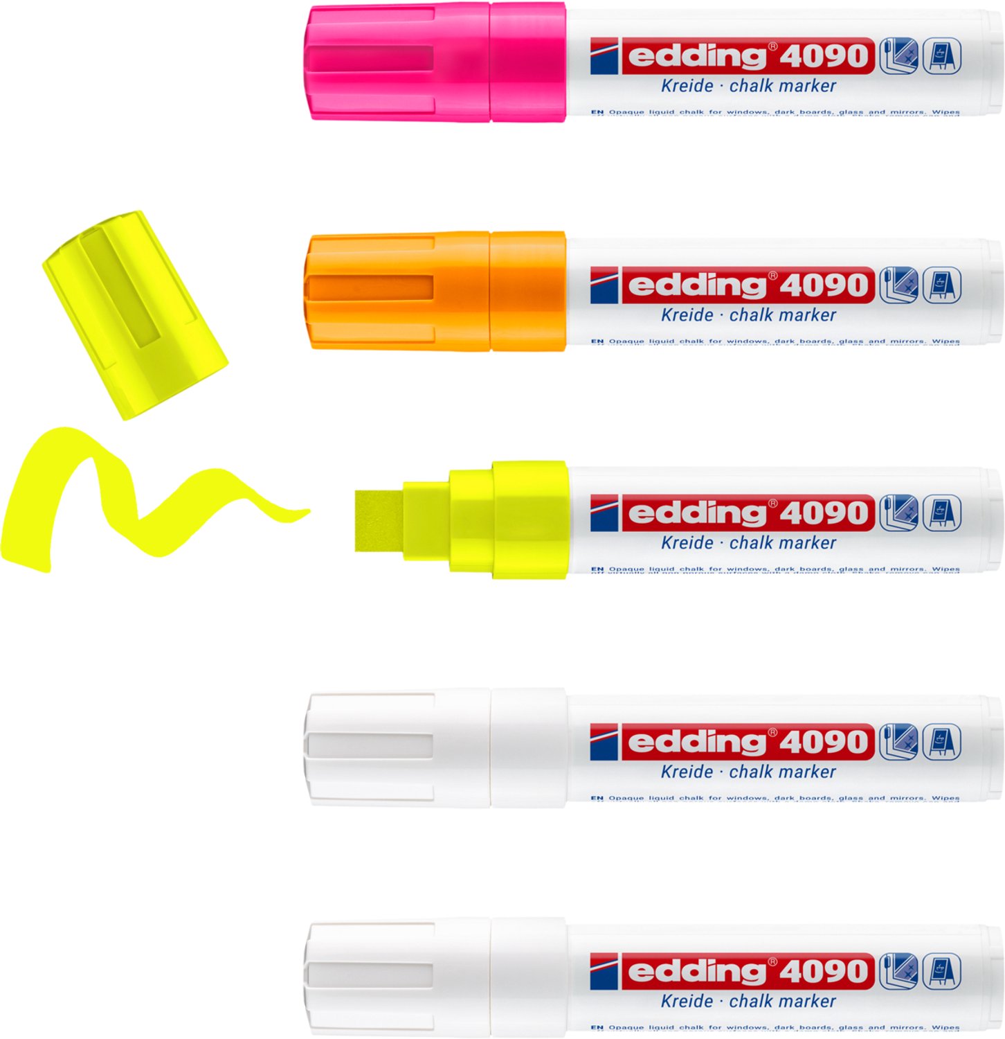 Edding 4090 4-4090-5999 Märkkrita Vit, Vit, Neongul, Neonorange, Neonrosa 4 mm, 15 mm