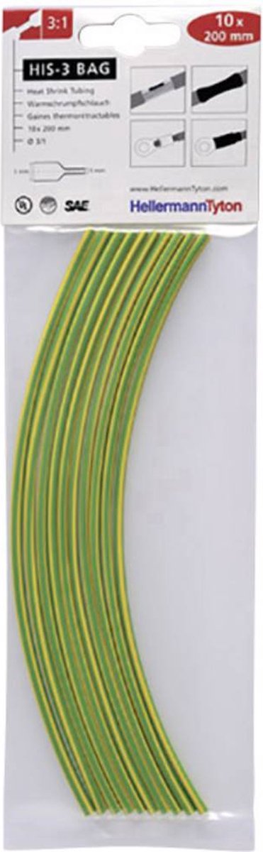 HellermannTyton 308-31217 Krympslang sortiment Grön, Gul 12 mm 4 mm Krympförhållande:3:1 10 st