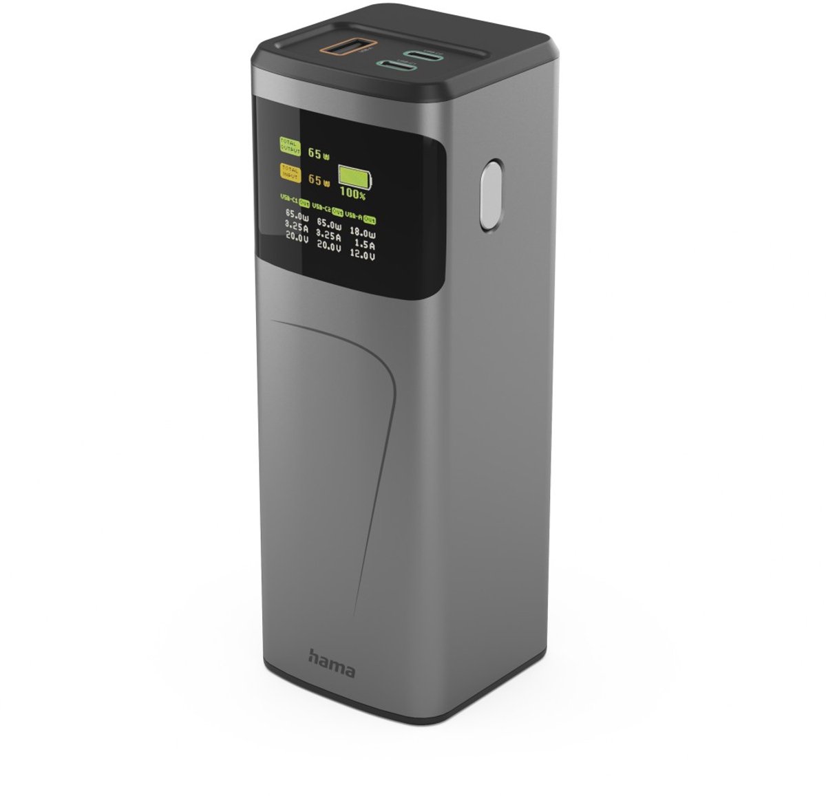 Hama High Power Powerbank 20000 mAh Power Delivery 3.0, Quick Charge 3.0 Li-Ion USB-C®, USB-A Grå Statusindikering